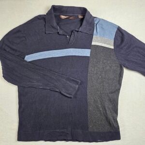 Perry Ellis Polo Vintage Sweater Mens XL Navy Blue Grey Colorblock Excellent